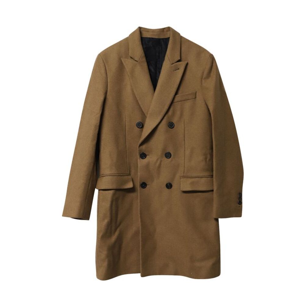 AMI Double-Breasted Overcoat in Brown Wool